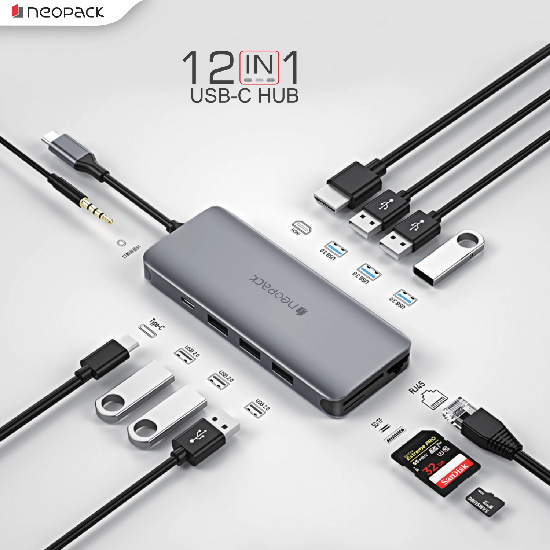 NEOPACK 12 in 1 USB C Hub Multiport Adapter (Silver)